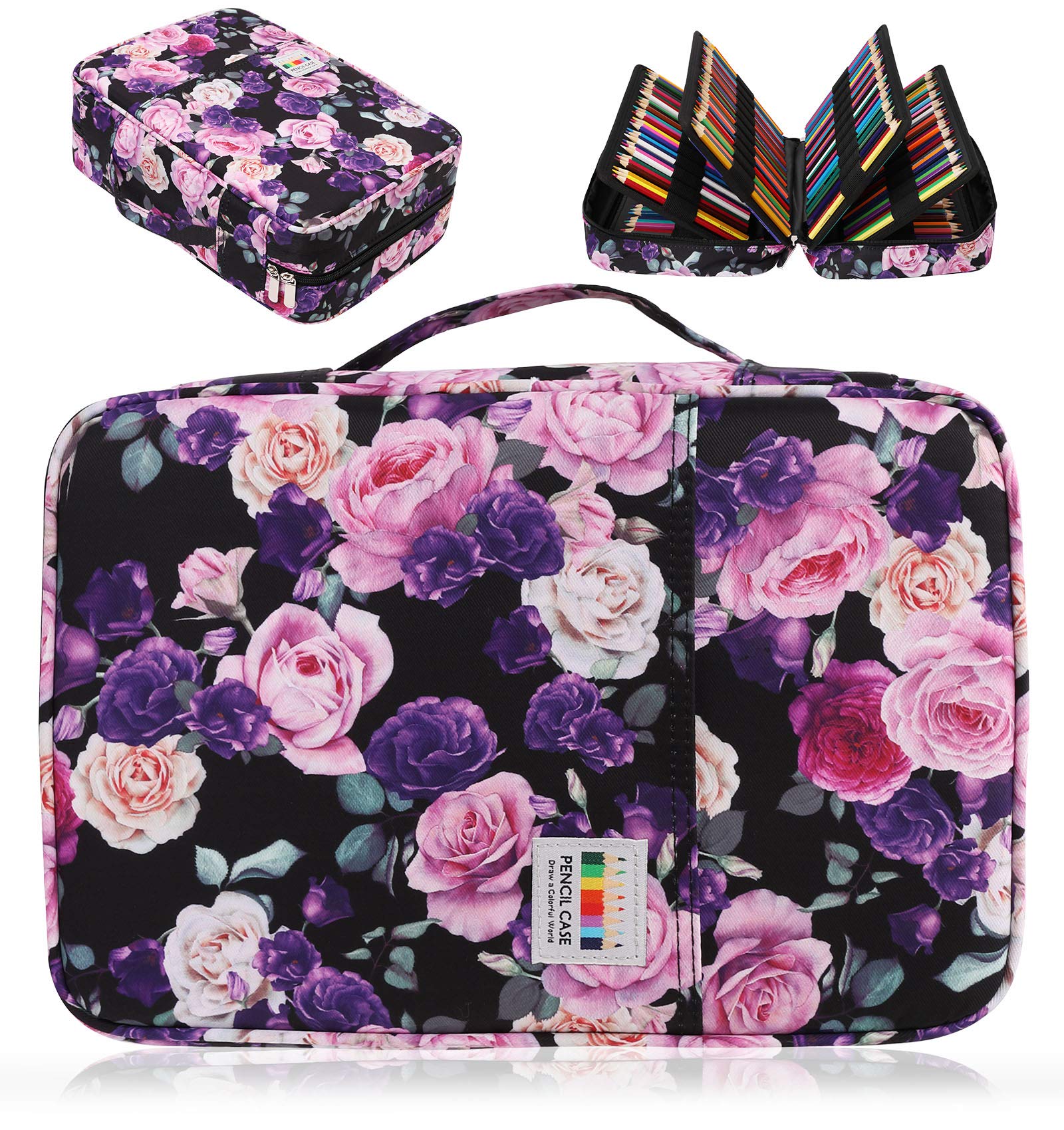 AYVANBER Large Pencil Case - 304 Slots, Colourful Pencil & Gel Pen Storage Bag, Suitcase for Students, Purple Pink Rose — image 1