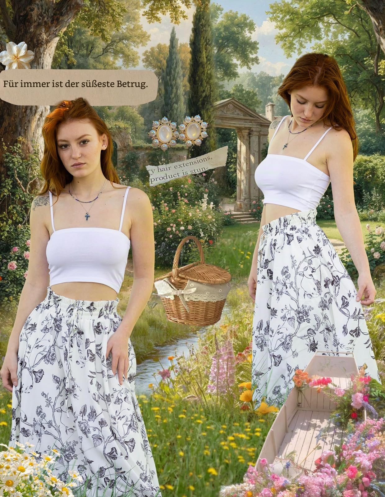 Scarlet Darkness Viktorianischer Maxirock für Damen, Sommer, Blumenmuster, langer Rock mit Taschen