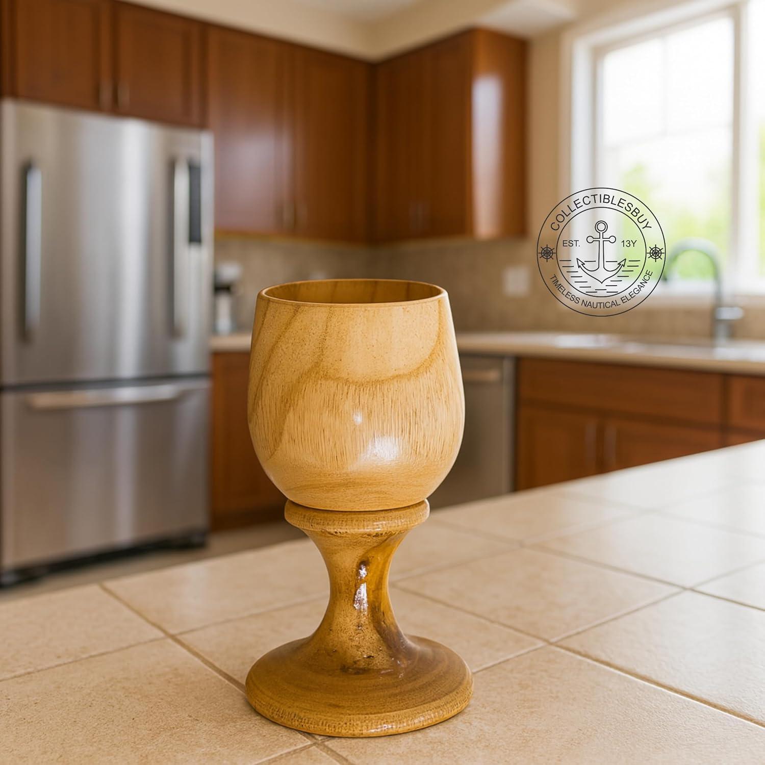 Vintage Handmade Wooden Wine Goblet Chalice – Rustic Natural Wood Drinkware Cup for Beer, Wine, Parties, Housewarming, Unique Gift & Kitchen Bar Décor