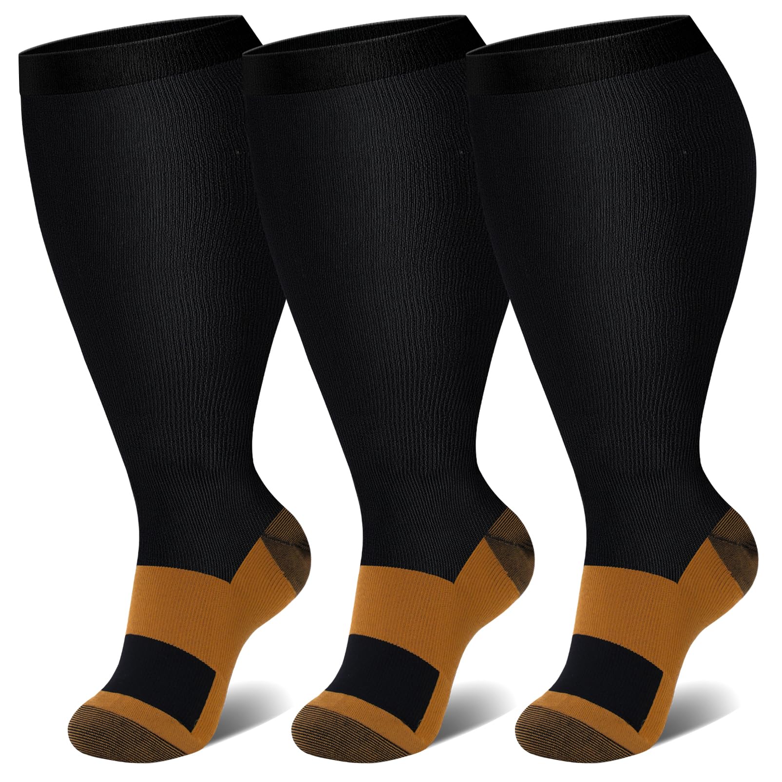 Genovega 3 Packs Wide Calf Compression Socks for Women Men Knee Hight S/M-4XL for Gifts