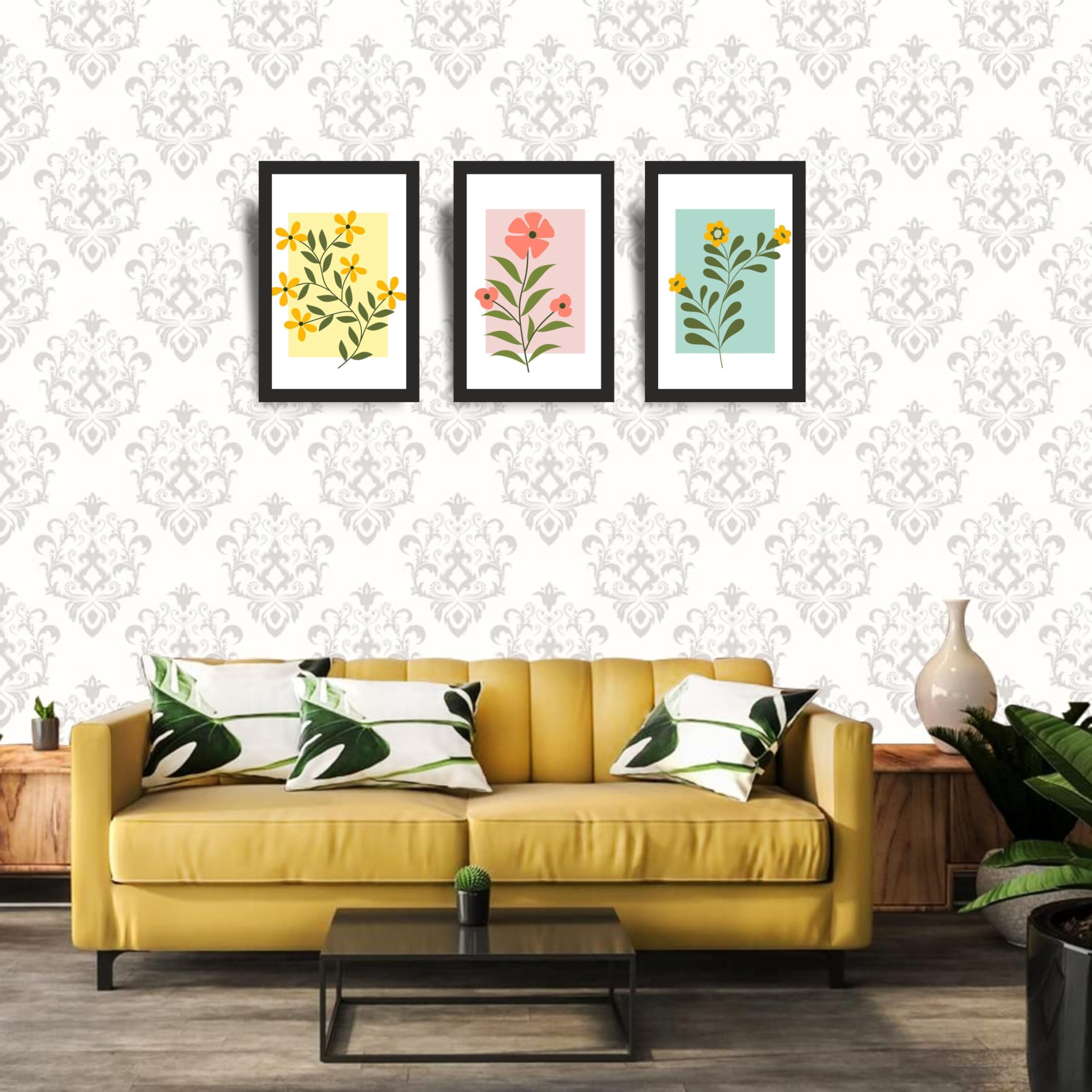 Minimal Floral Botanical Wall Art Set of 3 Frames