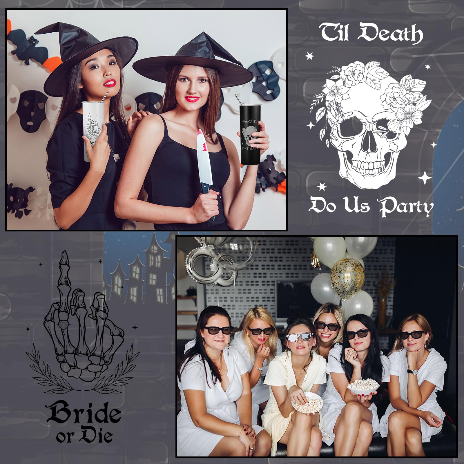 Bride Or Die Wedding Tumblers - 8 Pack Stainless Steel Insulated Cups 20 Oz