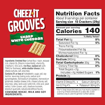 Cheez-It Grooves Crunchy Cheese Crackers, Snack Crackers, Lunch Snacks, Sharp White Cheddar, 9oz Box (1 Box)