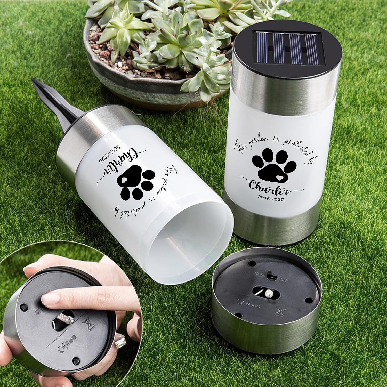 CALLIE Dog Memorial Gifts Personalized Garden Pawprint Solar Light - Custom Name Text and Year Garden Decoration Pet Loss Sympathy Gift