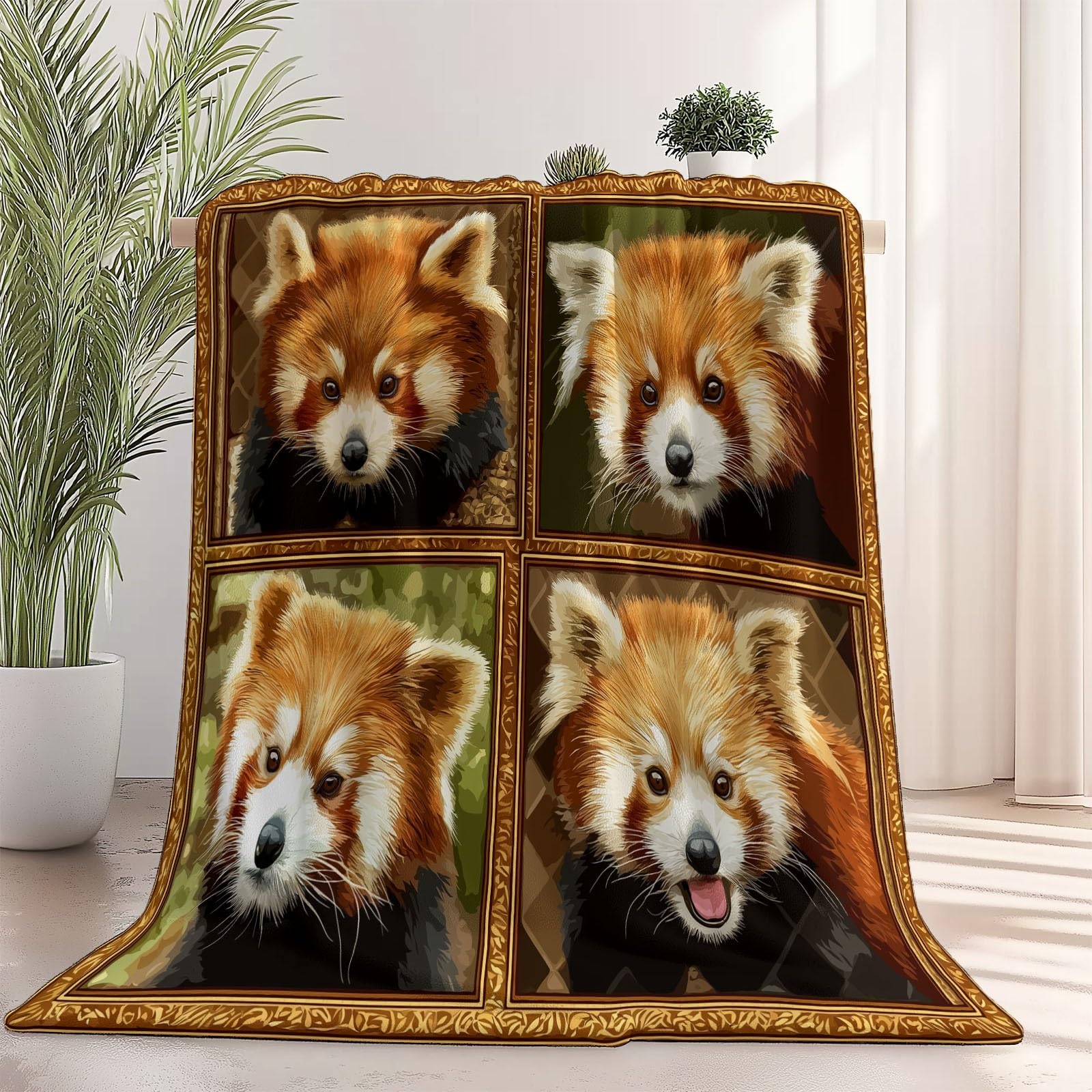 Decke Flanell 150 x 200 cm Geschenke für Frauen und Männer - Tiere Roter Panda Clipart Witzige Geschenke für Freunde zu Weihnachten und Geburtstag, Braunes