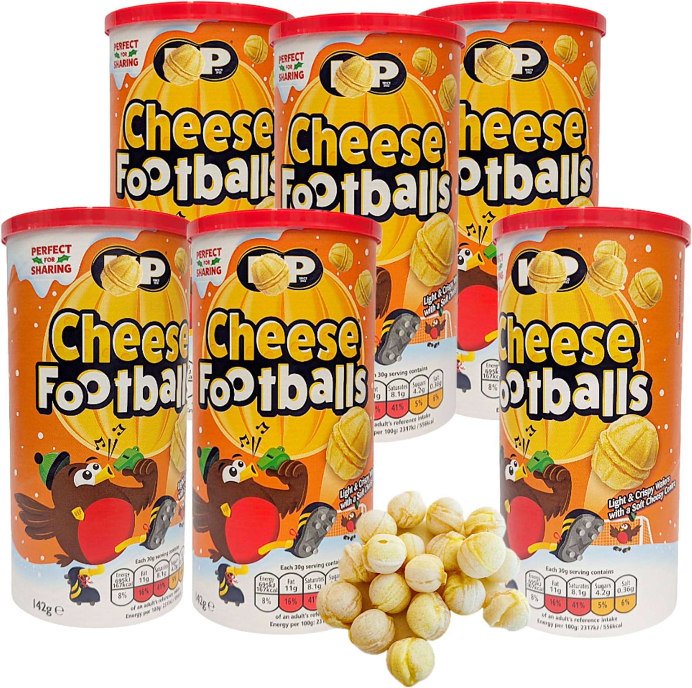 Cheese Footballs Snacks Multipack - Pack of 6x142g Light & Crispy Wafer Balls with a Soft Cheesy Centre Bulk Buy with Topline Card for Pub Snacks, Birthday Party Food or Christmas Stocking Fillers