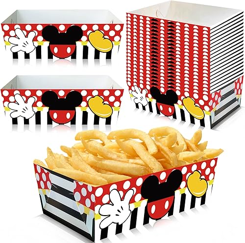 Suministros para fiesta de cumpleaños de ratón, 24 piezas de decoración de fiesta de ratón, bandejas de papel para alimentos, recuerdos de fiesta de