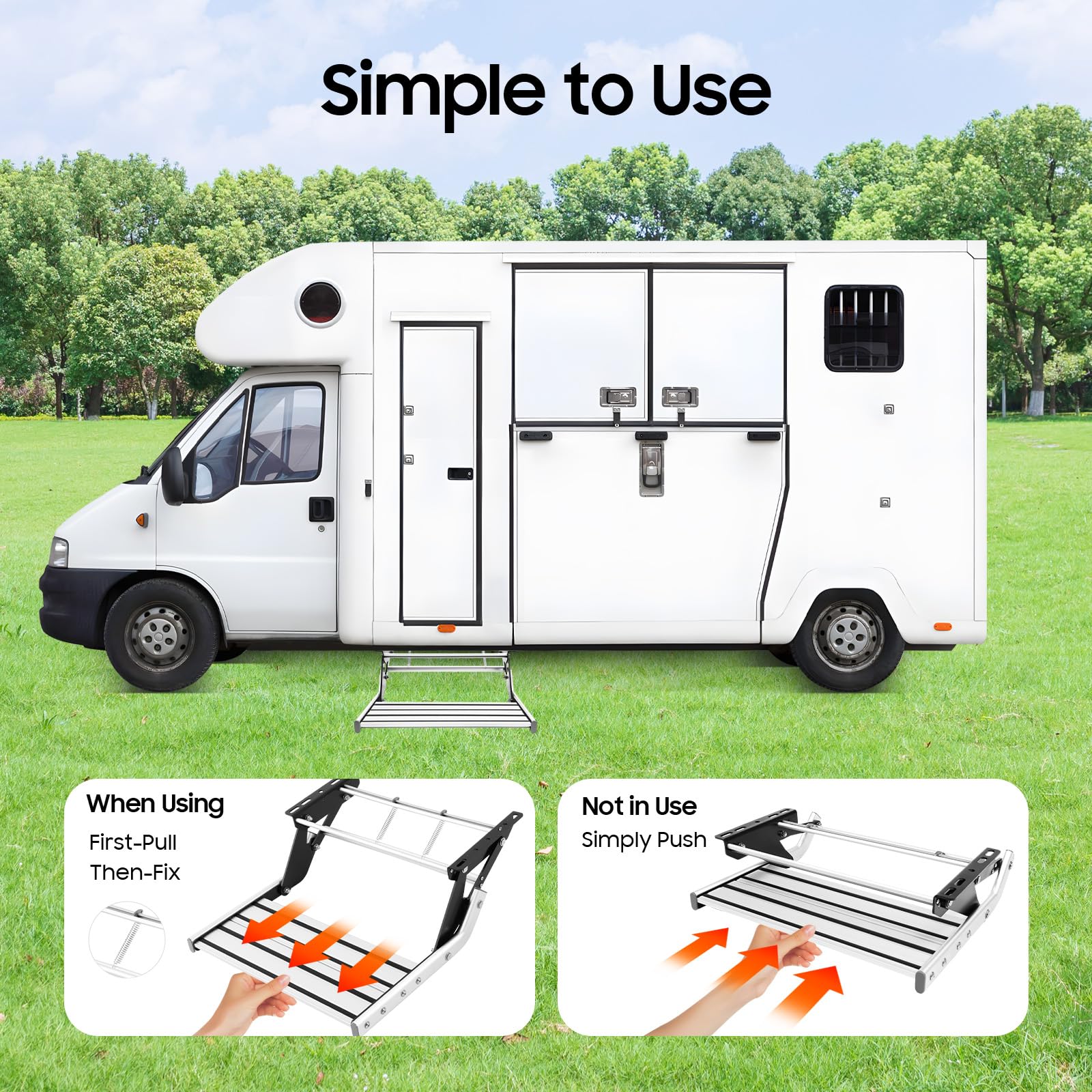 Peldaños de aluminio para autocaravana con tiras antideslizantes, escalones manuales para montaje en autocaravanas, con una capacidad de carga de 150 kg, peldaños plegables