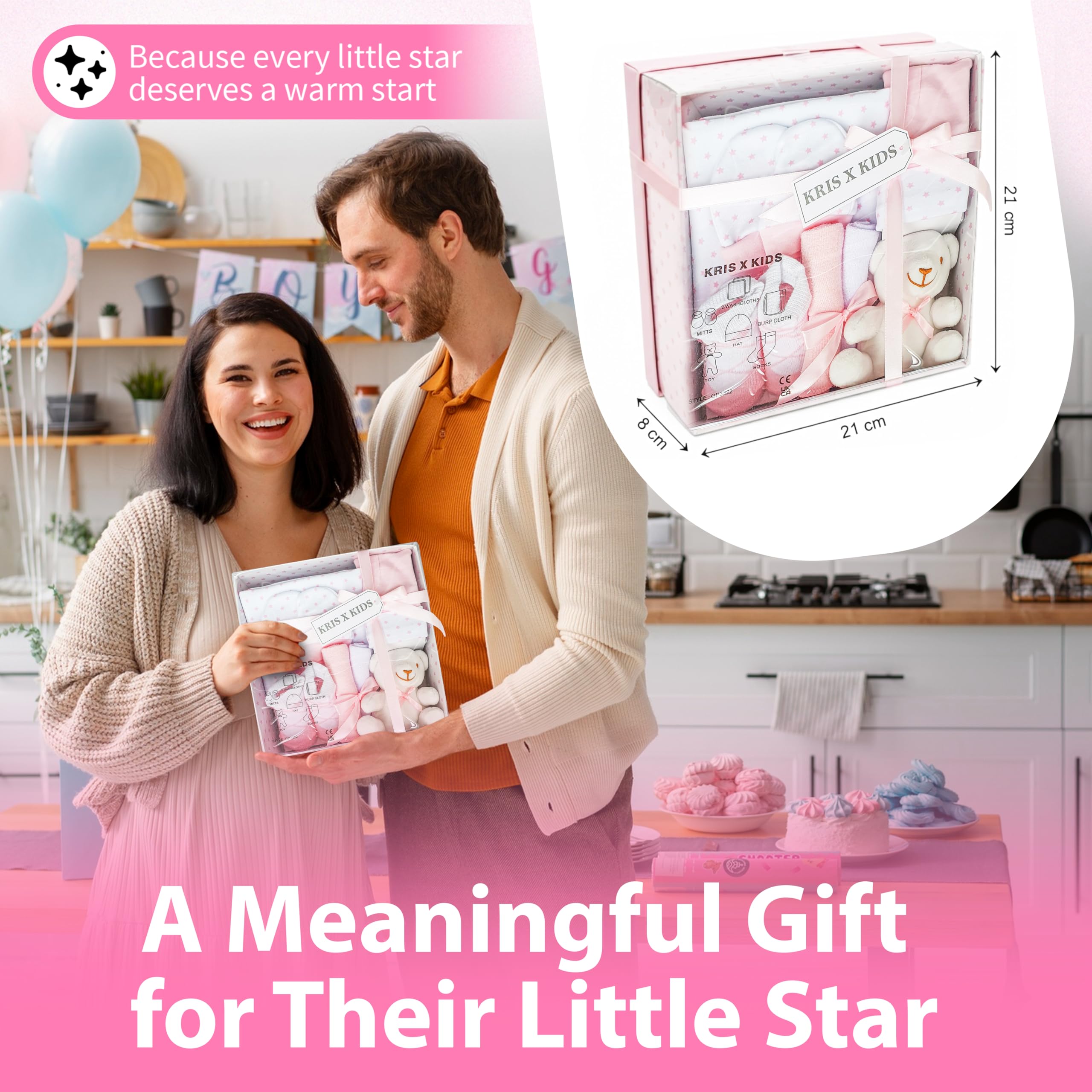 Kris X Kids Newborn Baby Girl Gift Set - 7 Piece Luxury Box (0-3 Months), Pink - Image 4