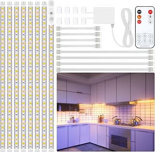 LAFULIT 13ft Under Cabinet LED Lights Kit - 8x20in 2700K Warm White Strips, Remote Dimmer Timer, Easy DIY for Kitchen Cabinets Shelves Desks