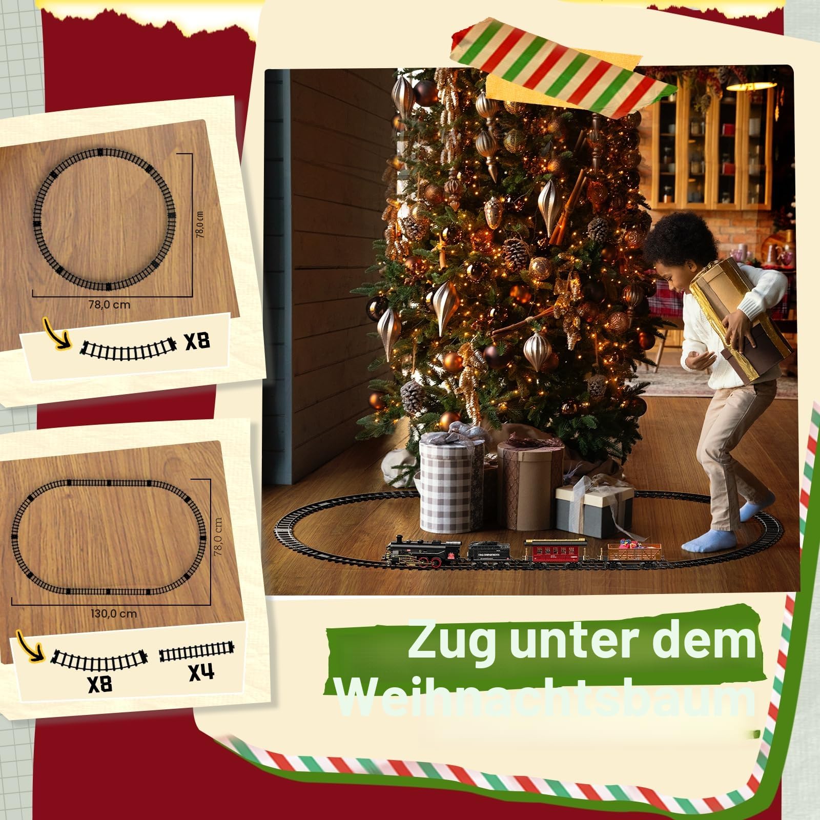 Hot Bee Legierung Eisenbahn Kinder Elektrisch, Weihnachtszug Elektrisch, Eisenbahn Weihnachtsbaum, Weihnachtszug für den Tannenbaum, Geschenk Junge 3 4 5 6 7+ Jahre