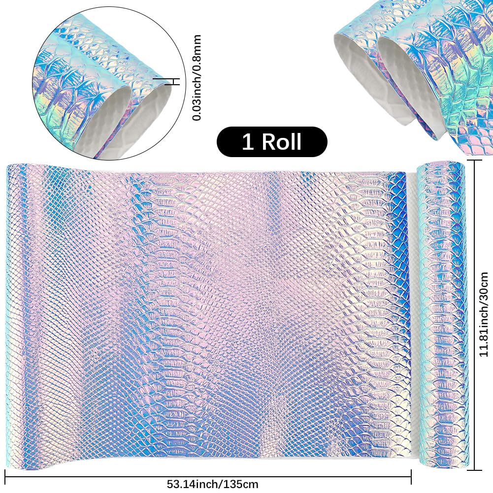CALFOVERA 135 x 30cm Synthetic Vinyl Fabric Light Purple Embossed Snake Skin PU Leather Sheets Crocodile Textured Holographic Leatherette Faux Leather Rolls for DIY Crafts Making Furniture Cover - Image 2