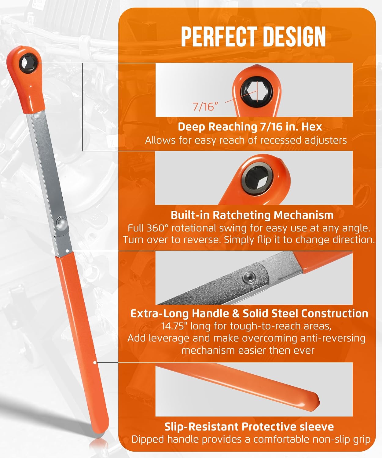 7578 7/16" Automatic Slack Adjuster Wrench for Brake Adjustment on Heavy-Duty Trucks with Haldex Slack Adjusters