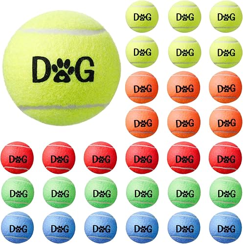30 pelotas de tenis para perros, coloridas e interactivas, regalo para jugar ejercicio y entrenamiento de 2.5 pulgadas, juguetes para perros fáciles