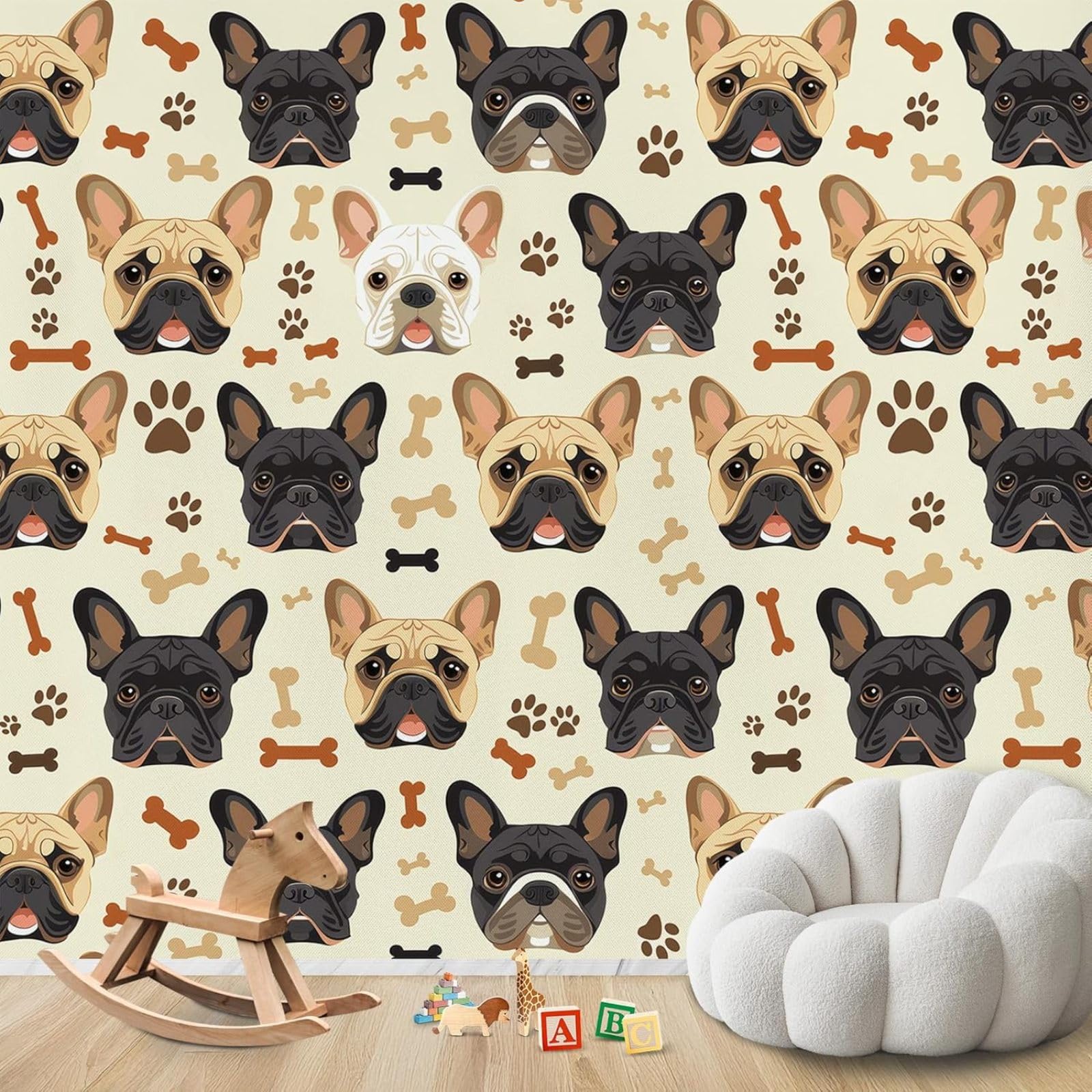 Hgjdjhnf 3D Mural Photo Wallpaper French Bulldog Dogs Wallpaper Modern Living Room Bedroom Children's Room Wall Decoration Motif Wallpaper,400Cmx280cm Wall Sticker - Background Wall - Painting - Poster