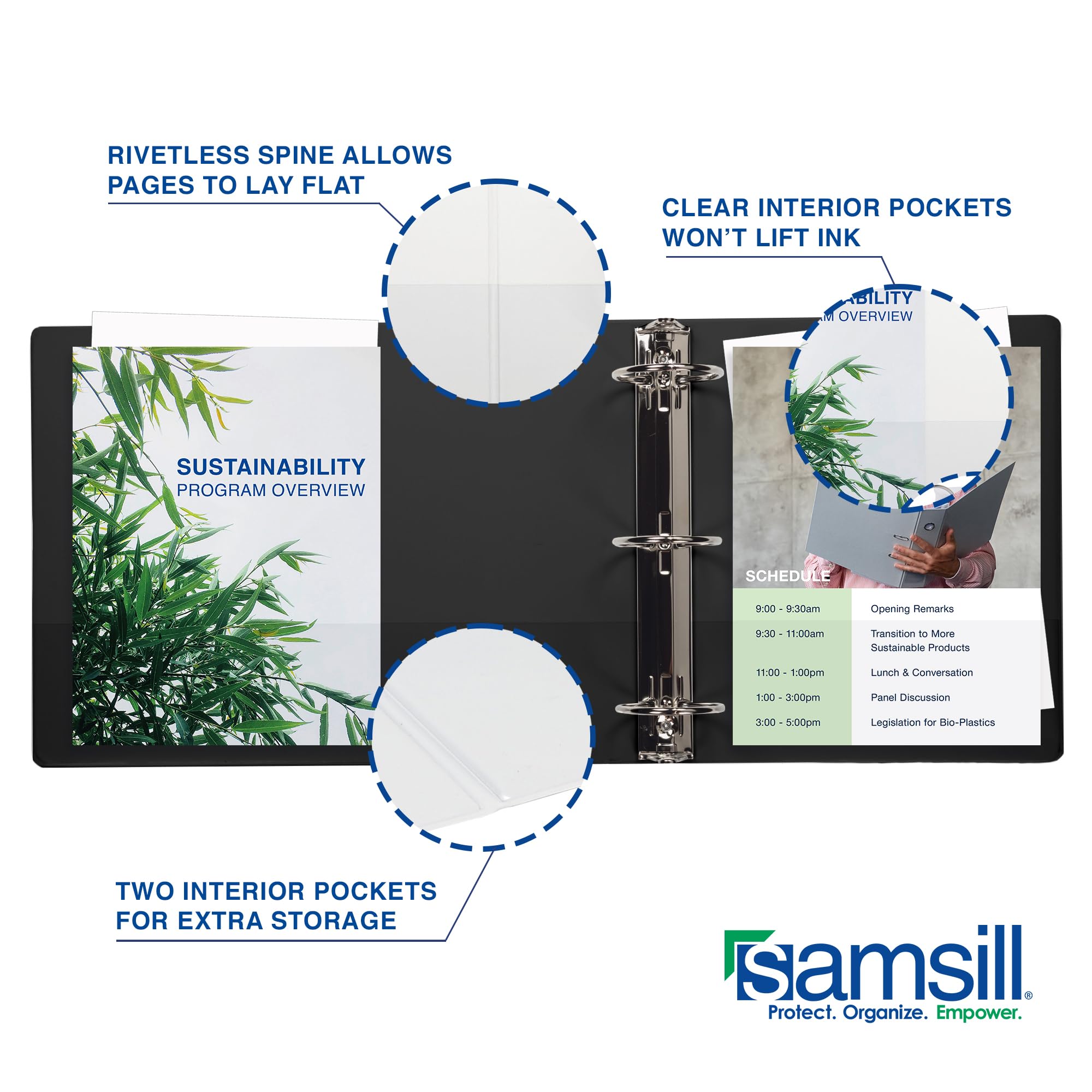 Samsill Raccoglitore resistente da 2,5 cm, prodotto negli Stati Uniti, raccoglitore ad anelli a D, copertina trasparente personalizzabile, nero antracite, contiene 225 pagine