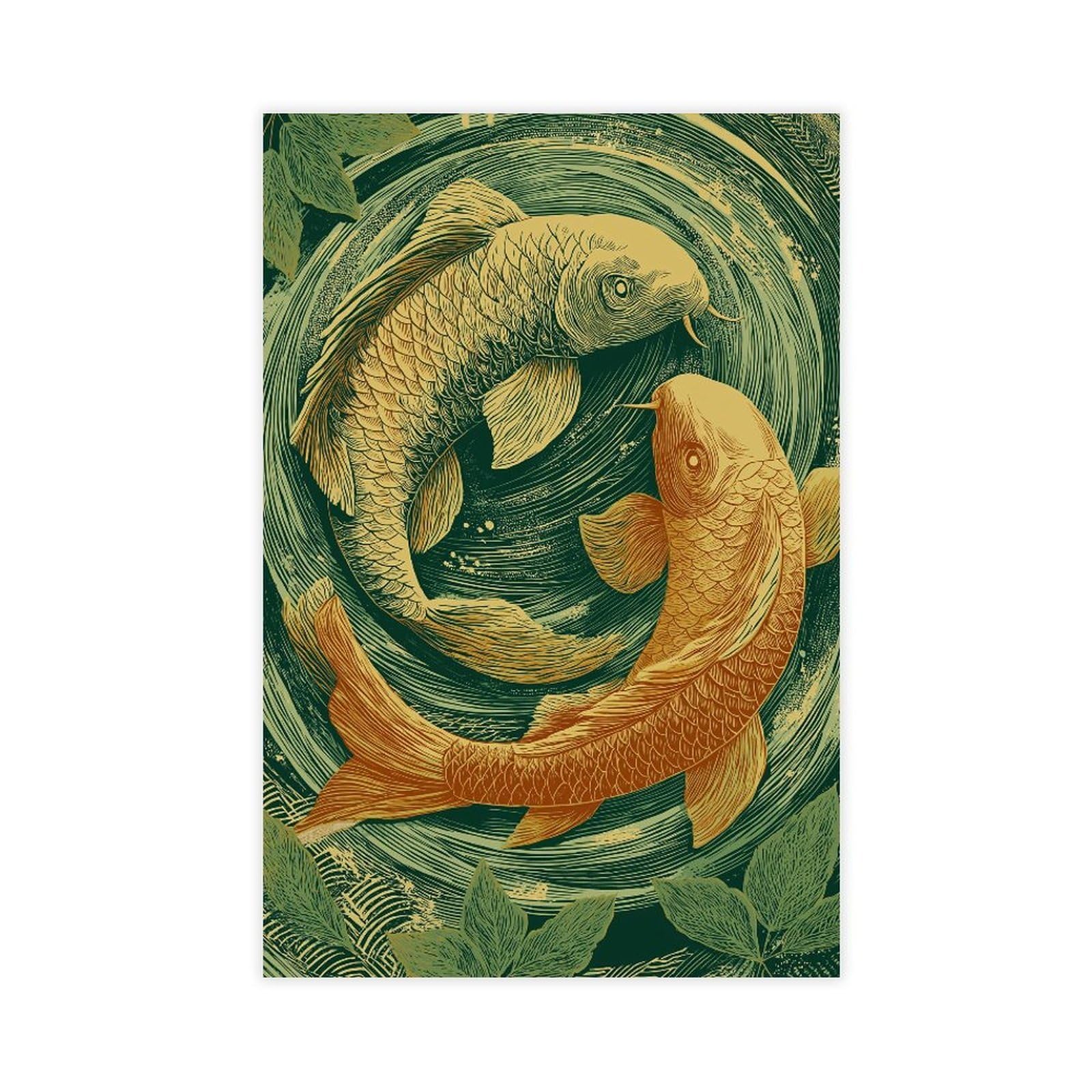 YWTJAX Koi Fish Linocut Poster Canvas Poster for Dorm Room Decor Gift