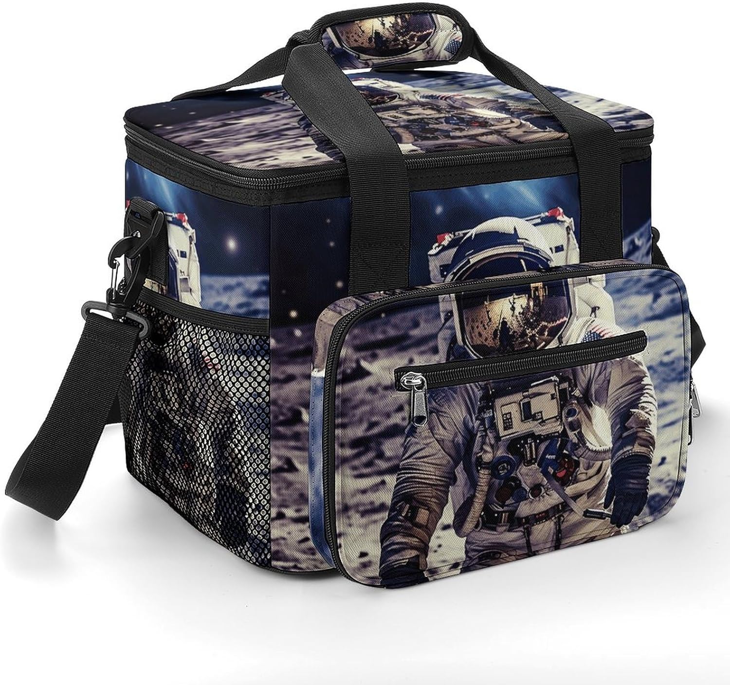 Camping Ice Pack, US Astronaut Travel Moon Print Cooler Bag, 22.5L Large Capacity Insulated Lunch Tote Bag for Outdoor, Picnic, BBQ, Travel, Work