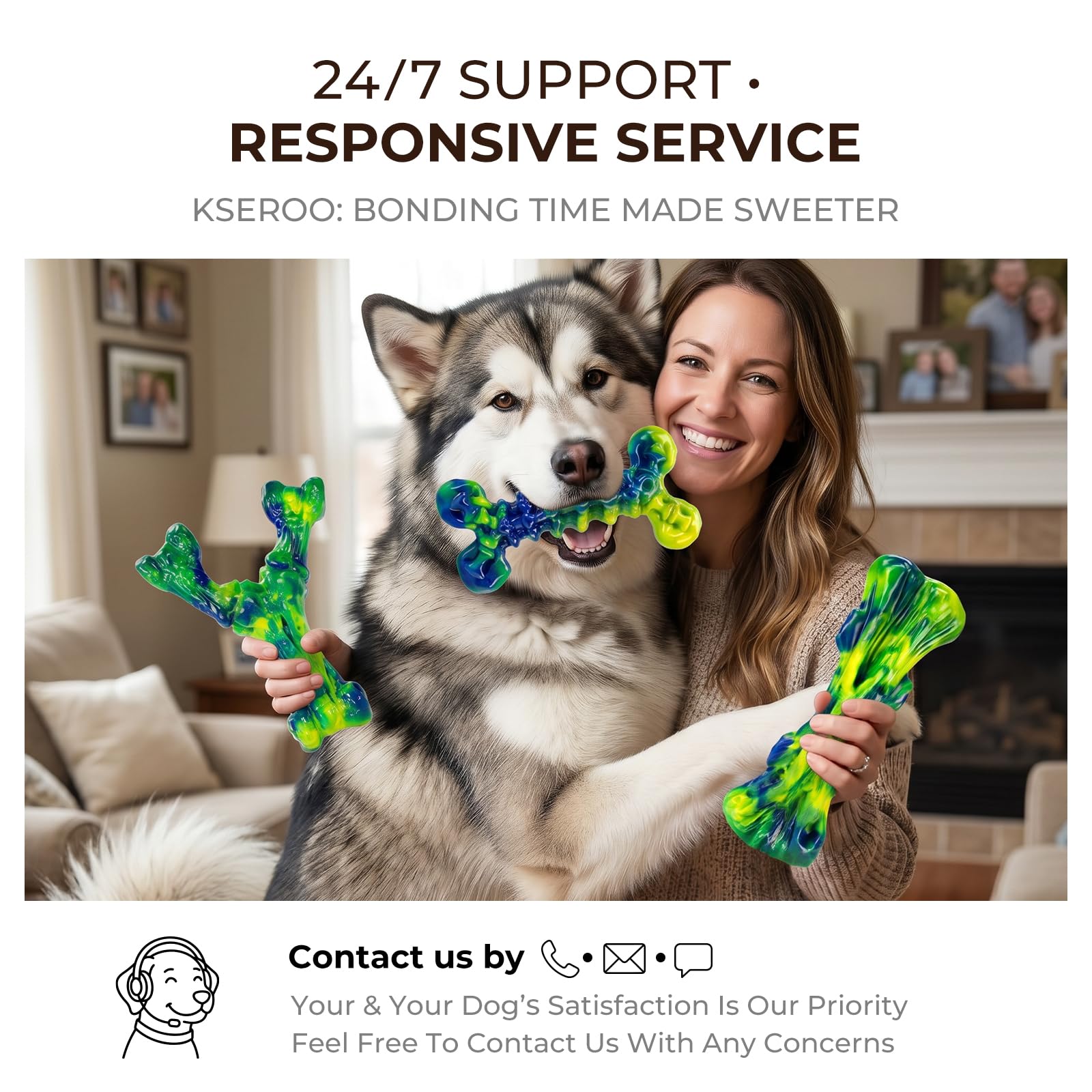 Kseroo Jouets à mâcher indestructibles pour chiens agressifs : lot de 3 os à mâcher en nylon au beurre d'arachide pour chiens de taille moyenne et grande de 11,3 à 36,3 kg, formes difficiles à mâcher