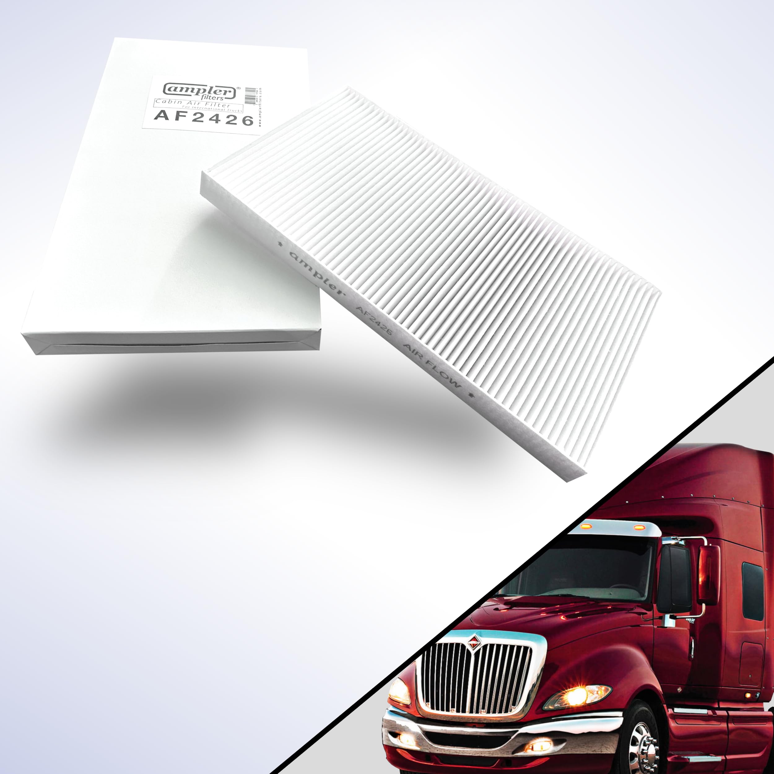 AMPLER's Cabin Air Filter replacement for International ProStar Durastar LoneStar WorkStar and TranStar 5600 Cabin Air Filter. Repls: AF2426 2506656C1 PA4857 P614221 PA4985