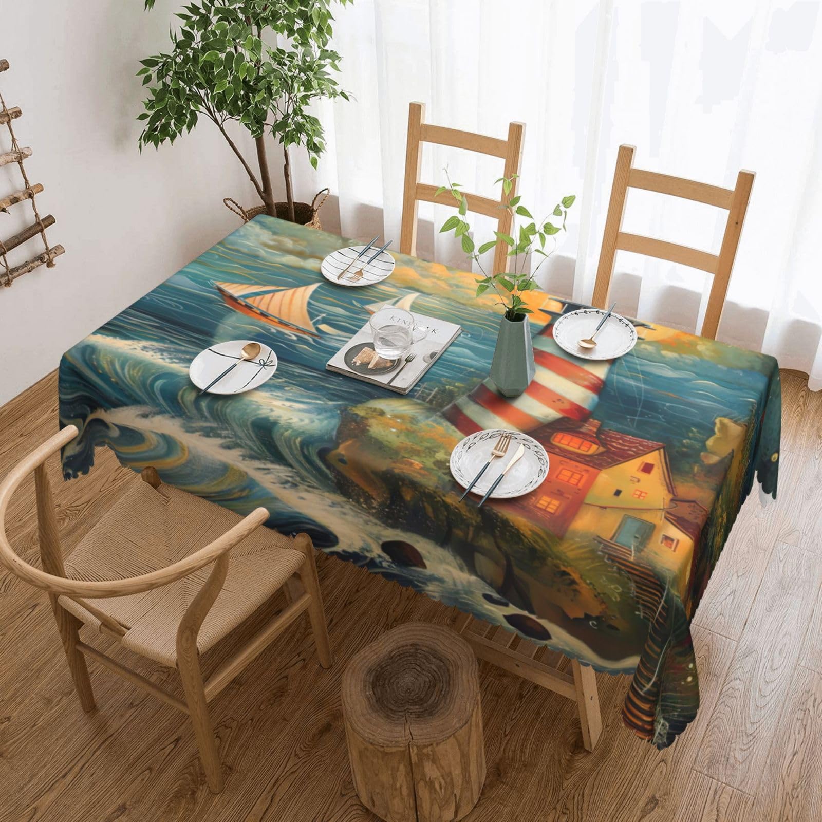 Nappe décorative de salle à manger au motif phare marin avec finition haut de gamme