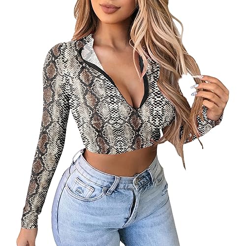 Artfish Women's Long Sleeve Quarter Zip Crop Tops Fleece Lined V Neck Fitted Sexy Cropped Shirts