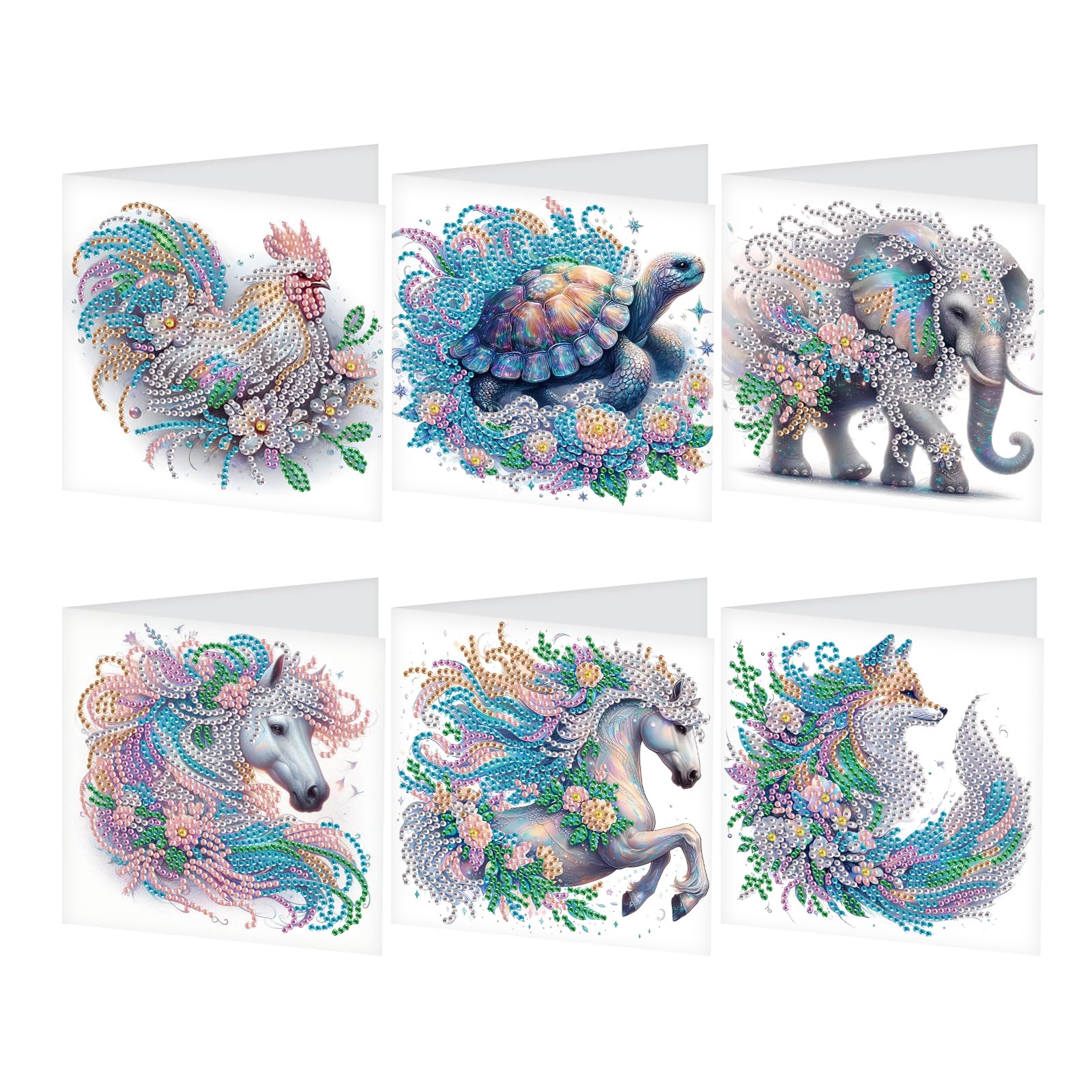 JISHSHAY 6 PCS Diamond Art Greeting Cards Horse Diamond Painting Birthday Cards Elephant Gem Art Fox Gem Painting Mosaic Kits for Adults for Thanksgiving Anniversary Valentine Graduation All-Occasion