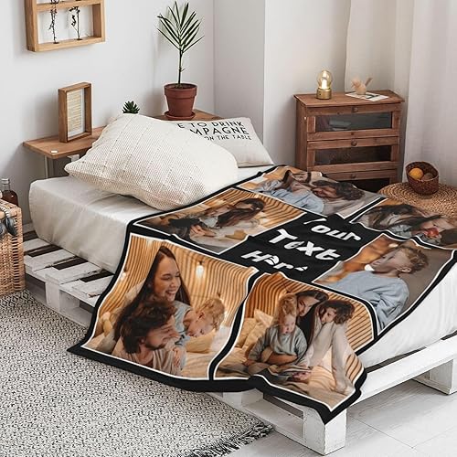 Miniatura 3 de WNNNS Manta personalizada con texto de imagen, manta personalizada con foto, regalo de cumpleaños, aniversario, boda para familia, papá, mamá,