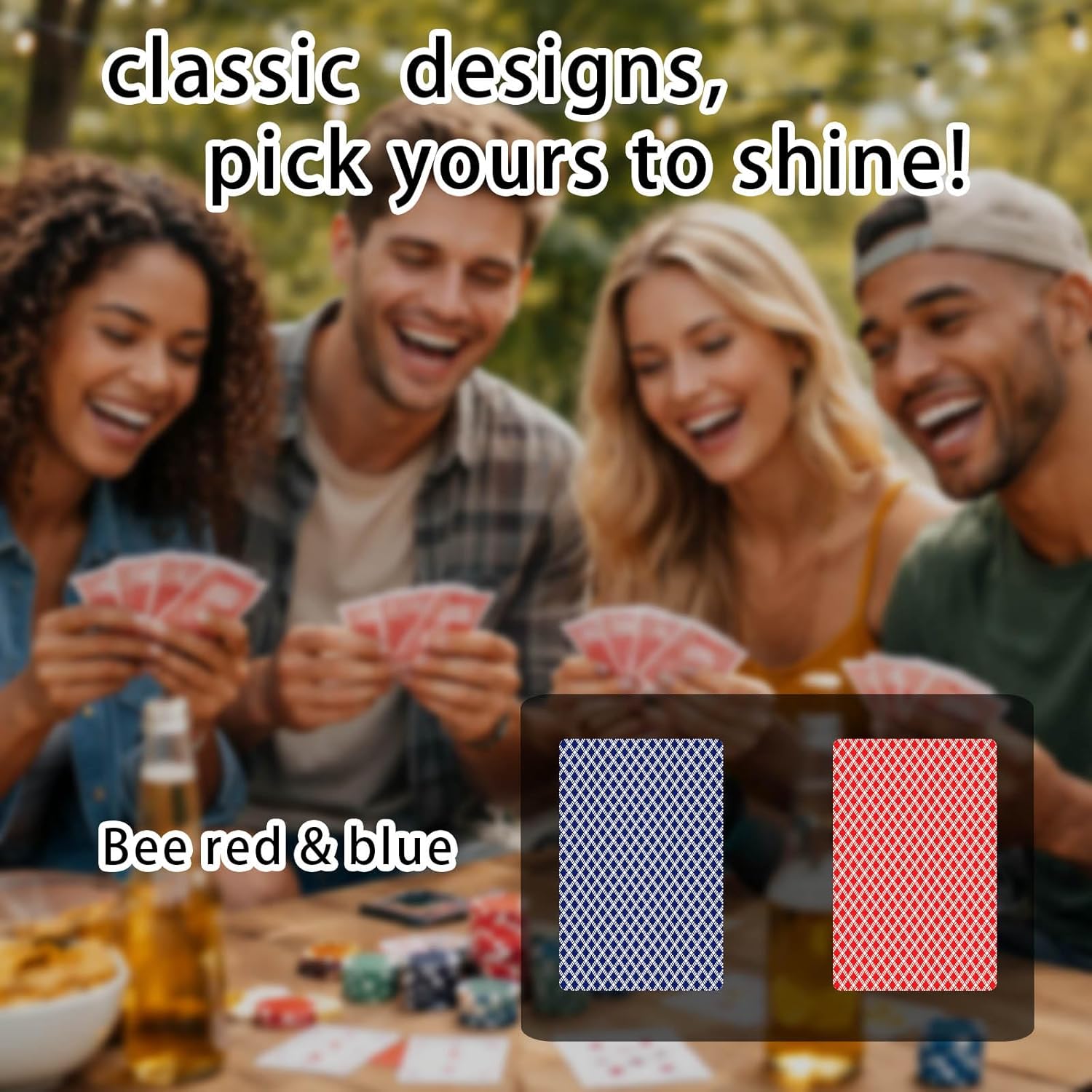 Ben Niu Double Sided Linen Finish Waterproof Plastic Playing Cards with case, Deck for Blackjack, Bridge, Euchre, Pinochle, Hearts & Spades, Casino Poker Cards, Gifts for Poker Players（ bee Blue ）