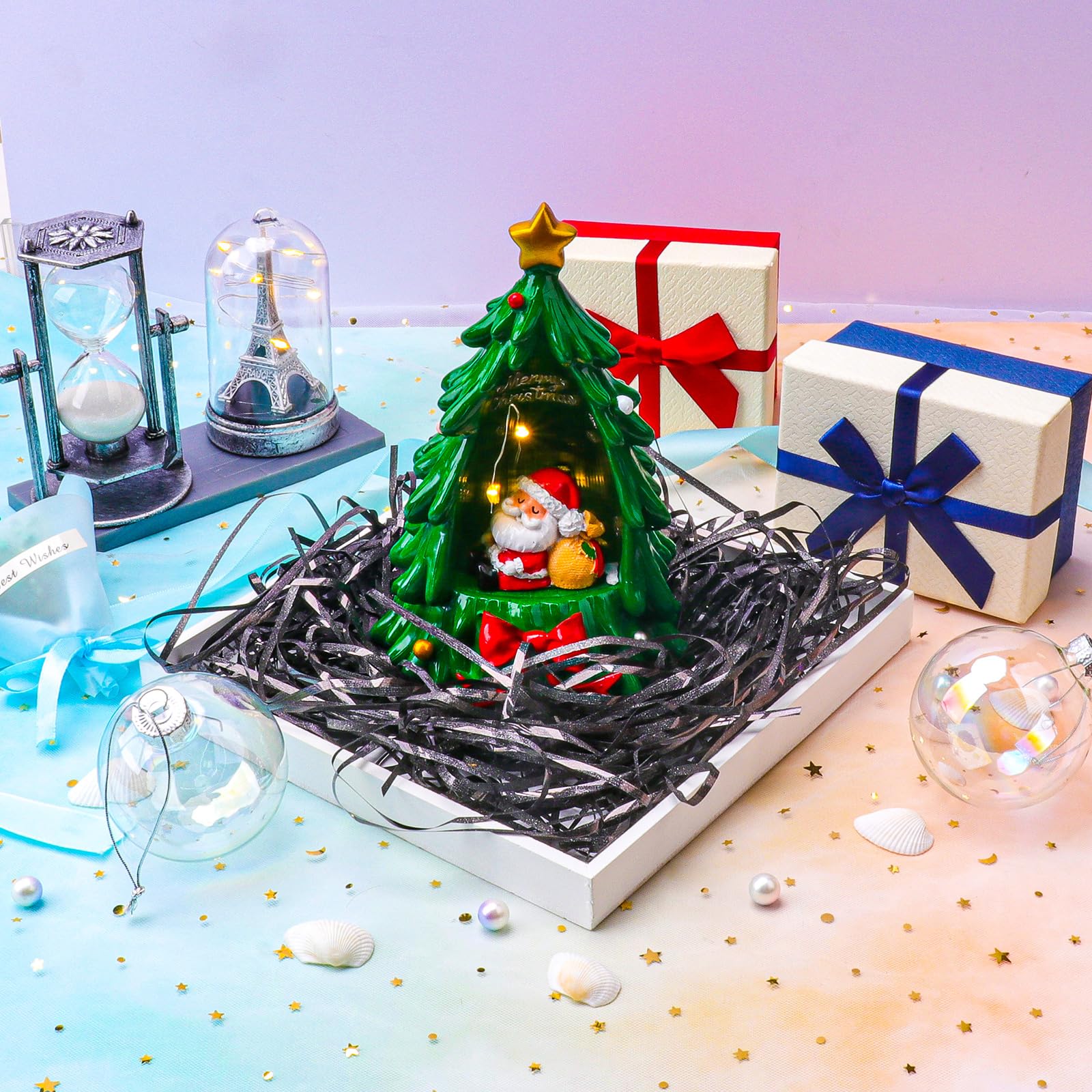 Verpackungsmaterial Füllmaterial Geschenkbox, 100G Glänzend Geschreddertes Papier Paket Weihnachten Geschenkkorb Füllpapier, DIY Papierschnipsel Ostergras Karton Geschenkfüll Material Raffia (Schwarz)