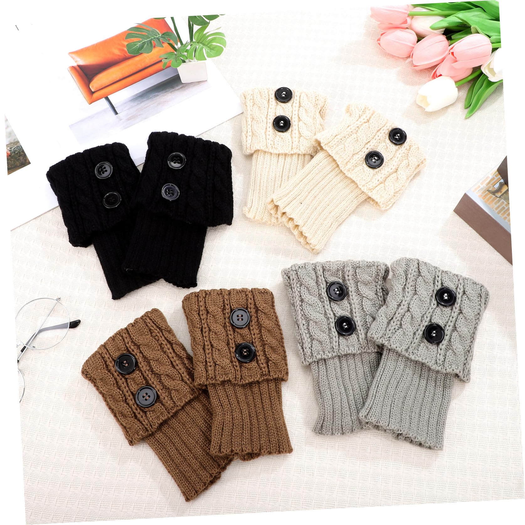 COLLBATH Calentadores de Punto para Mujer, 4 Pares, Fibra Acrílica