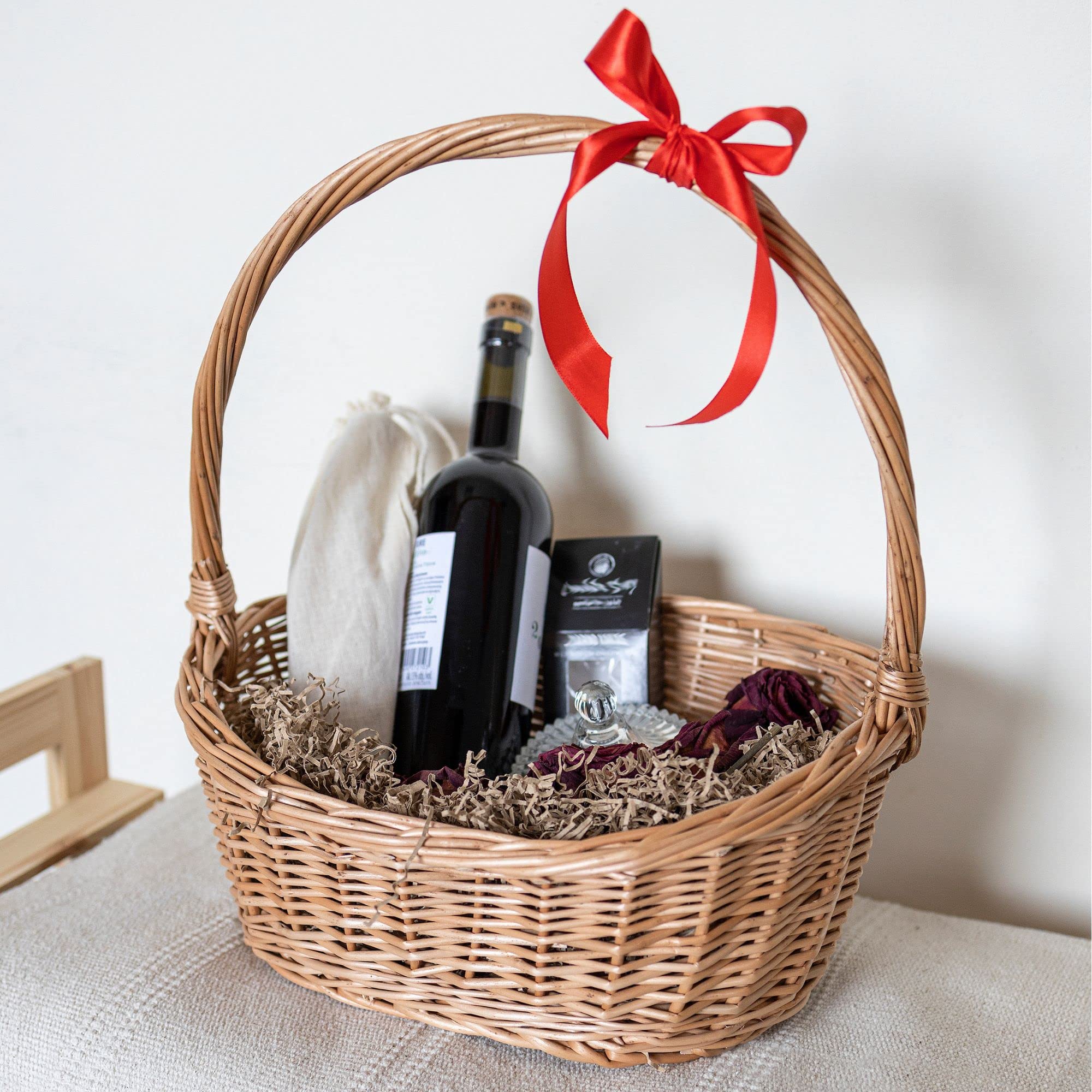 Creative Home Cesta Pascua de Mimbre Grande Ovalada con Asa 37x30x37cm | (+/- 1 cm) | Regalo Picnic Plantas Almacenaje Decoración Semana Santa | Tejida a Mano | Color Natural | Multiuso y Duradera
