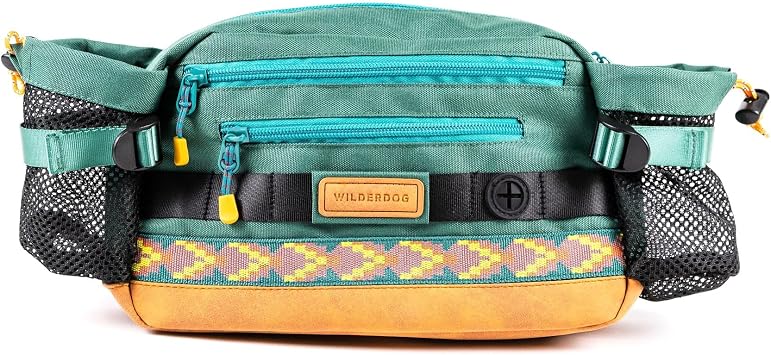 Wilderdog Mega Hip Pack with 3-Liter Capacity, Two Mesh Water Bottle Pockets, Interior Key Loops, Adjustable Straps, and Poop Bag Dispenser Evergreen