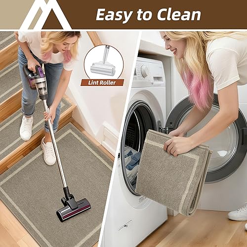 Vista 7 de COSY HOMEER Alfombra para Rellano de Escalera 30x30 Pulgadas, Alfombra Cuadrada Antideslizante para Escalones de Madera Interior, Poliéster Lavable