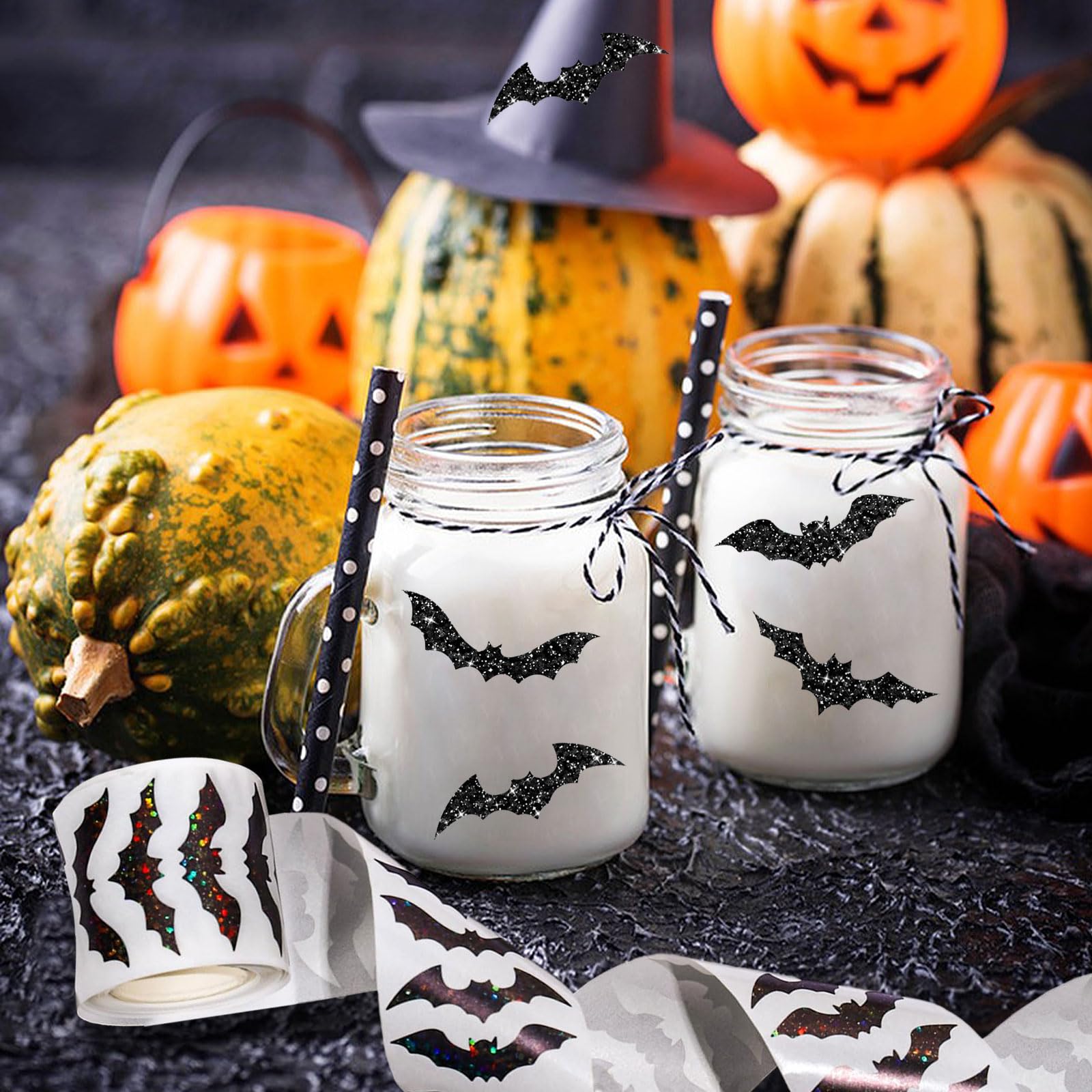 Halloween-Fledermaus-Aufkleber – 500 Stück, Wasserdicht & Glitzernd, Für Fenster, Wände & Deko