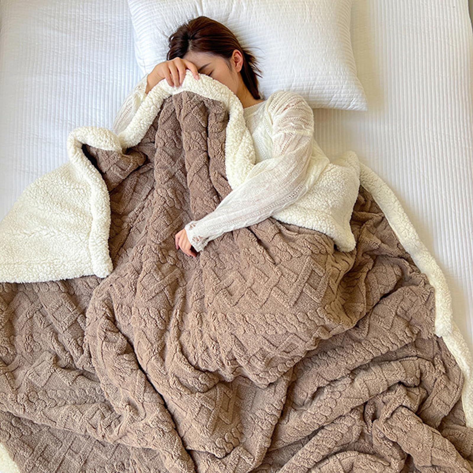 Georcep Thickened Imitation Cashmere Throw Blanket, Super Soft Imitation Cashmere Throw Blanket for Couch, Sofa, Bed (D-Coffee,180x200cm)