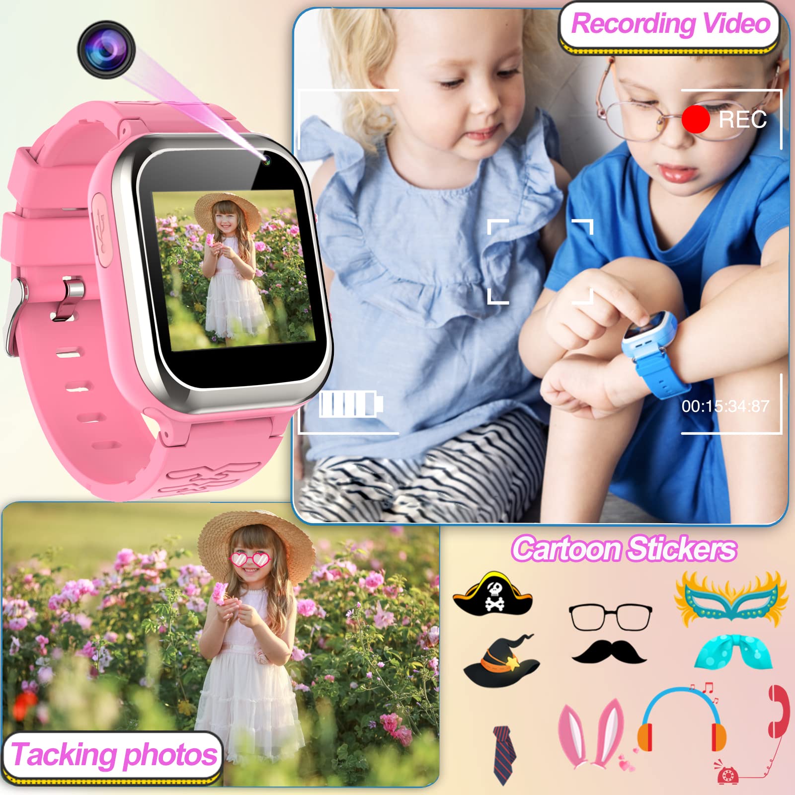 Reloj Inteligente para Niños, Smartwatch Niños Teléfono con SOS, podómetro, Juegos, Reloj Despertador, música, cámara, Reloj niño de 4 a 12 años Regalo
