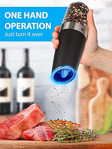 Miniatura 4 de Electric Gravity Salt and Pepper Grinder Set, Salt Pepper Mill, Adjustable Coarseness One-handed Operation Suitable for Grinding Pepper, Himalayan