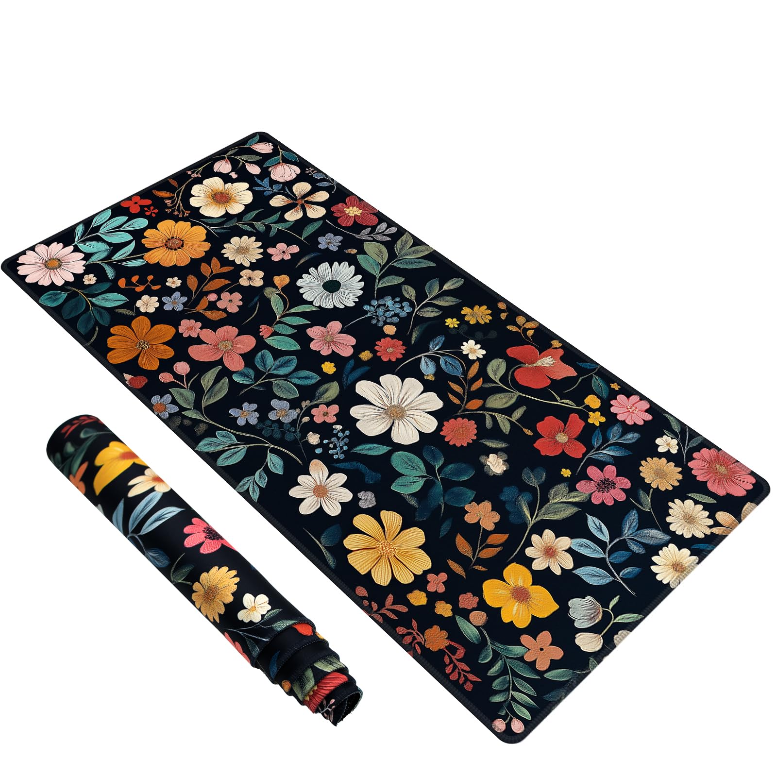 Baziabbo Floral Desk Mat,XXL Extended Big Mouse Pad,Gaming Mousepad with Stitched Edge,Non-Slip Rubber Base Keyboard Desk Pad for Home Office Study