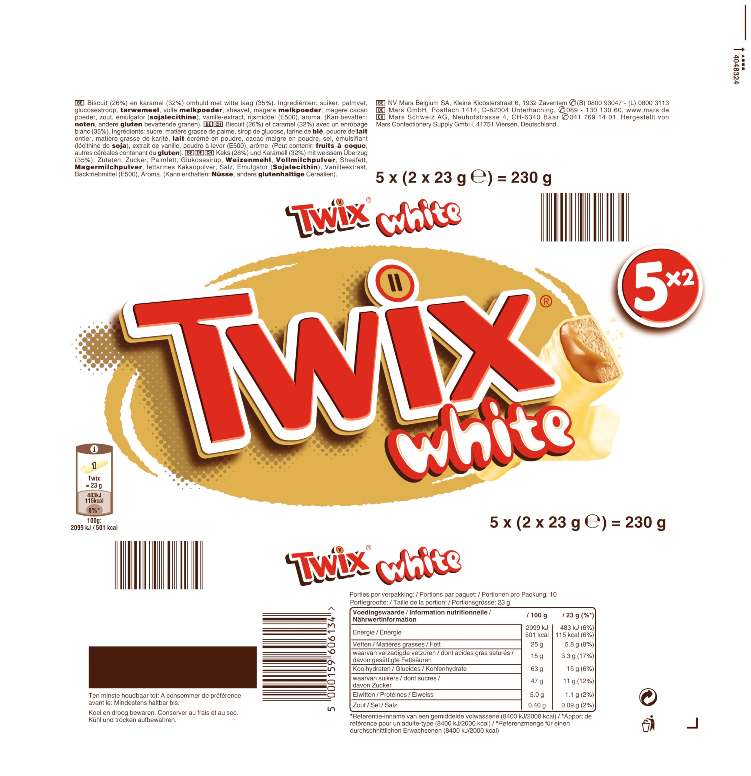 TWIX Multipack White 18x 5x46g I Schokoriegel I Karamell auf Keks mit weißer Schokolade