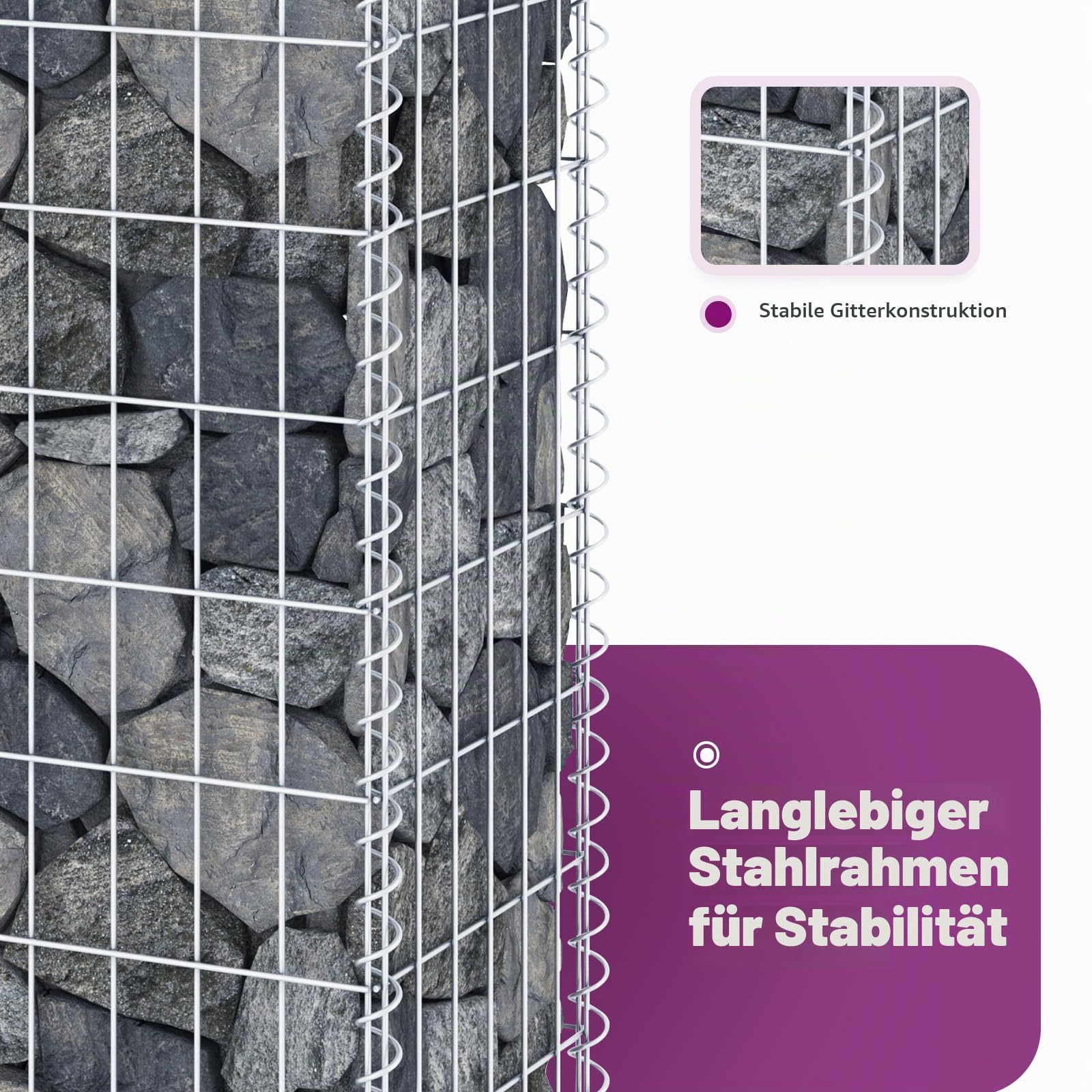 vidaXL Gabionen Wand mit Deckel 600x30x100cm Steingabionen Gabione Steinkorb