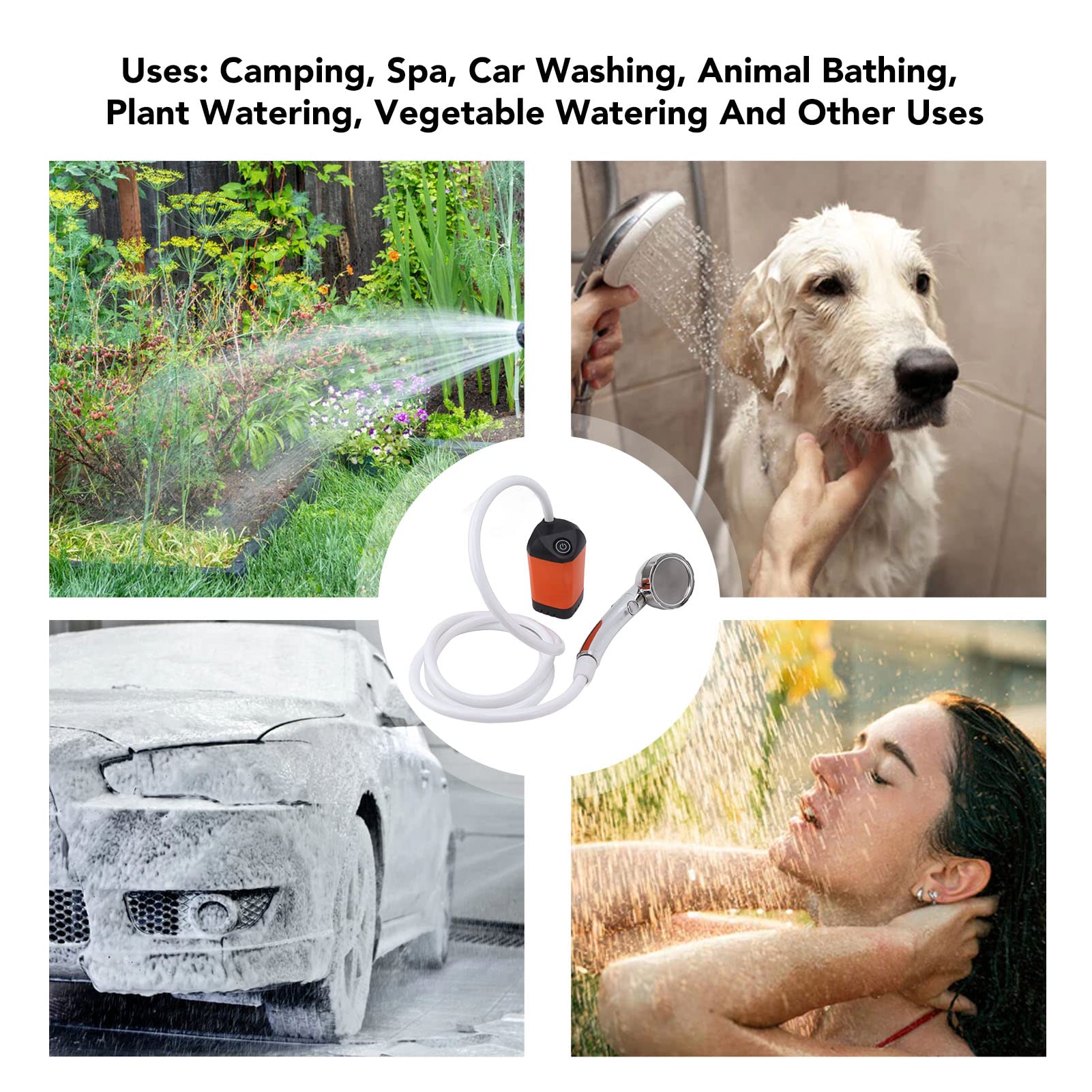 Rechargeable Portable Camping Shower, 3 Speed Outdoor Shower Pump(Orange)