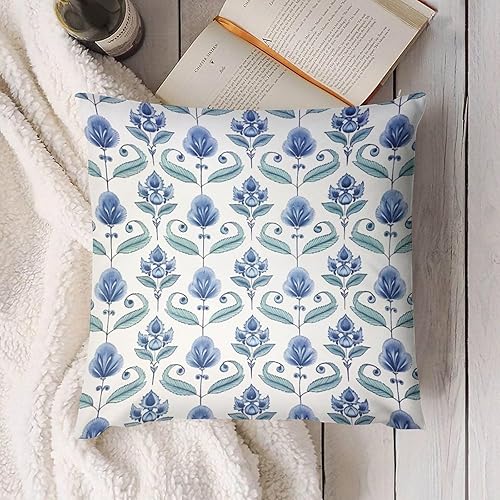 Miniatura 3 de Funda de almohada de terciopelo azul con flor de loto azul y blanco, fundas de cojín chinoiserie, fundas de almohada rústicas, decoración moderna