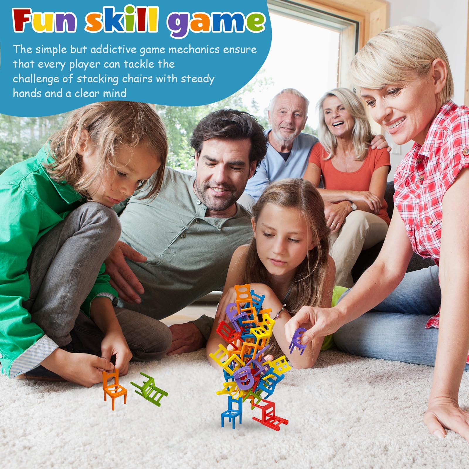 42 Sedie In Miniatura Multicolore – Gioco Impilabile E Di Equilibrio Per Bambini, Torre Di Sedie In Plastica Non Tossica