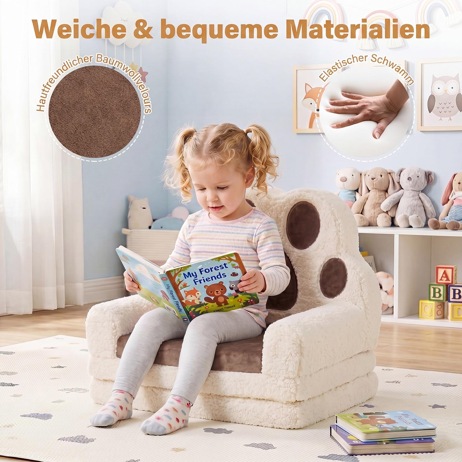 COSTWAY Sofa dziecięca 2 w 1 rozkładana w kształcie łapy niedźwiedzia