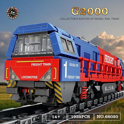 Miniatura 2 de Reobrix Juegos de construcción de tren con base, tren de carga G2000, kit de modelo de camión urbano locomotora 66021, modelo para amantes de los