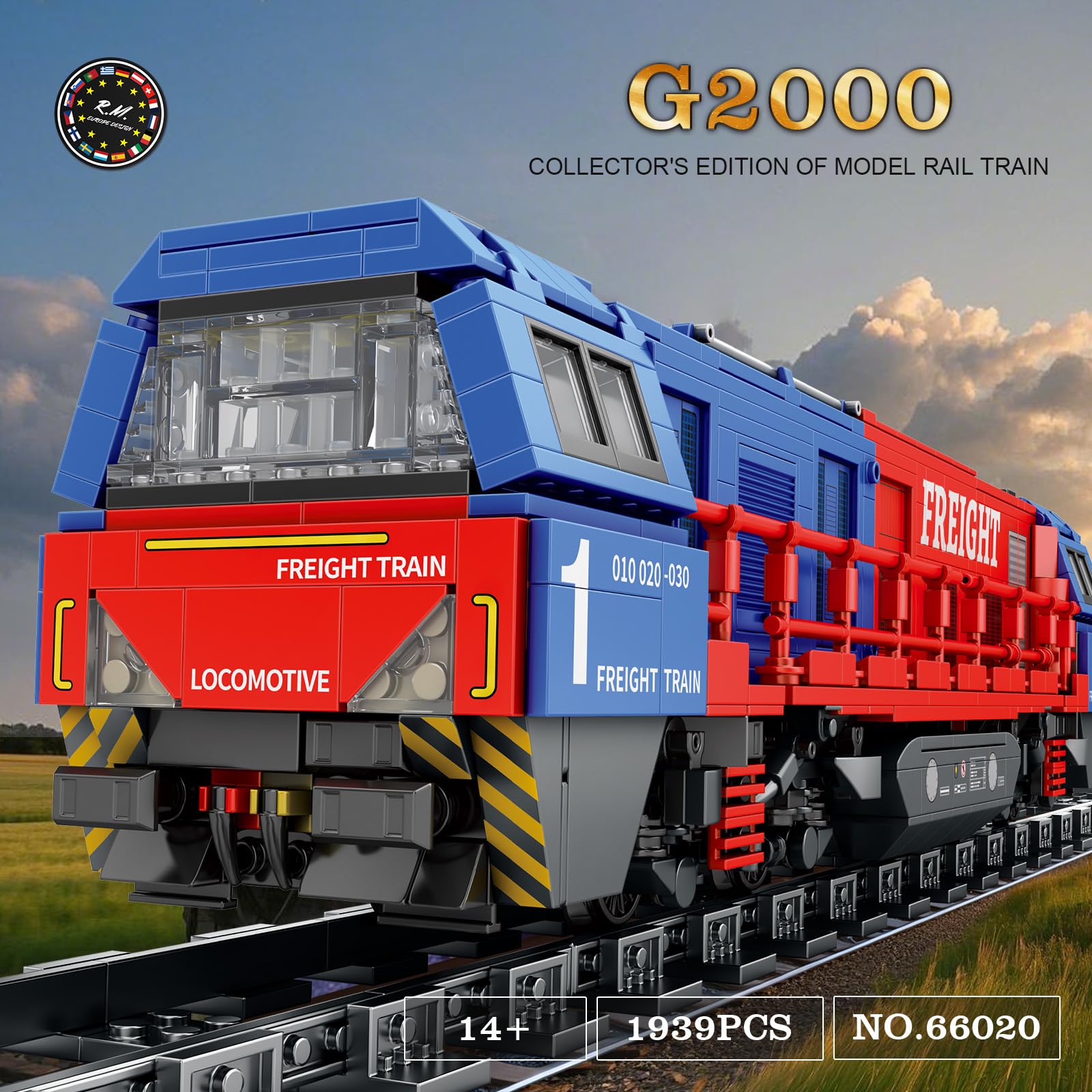 Reobrix Train Building Sets with Base,G2000 Freight Train,Locomotive City Truck Model Kit 66021,Model for Adult Car Lovers,Gift Ideas for Girls Boys Home Décor,1980 PCS
