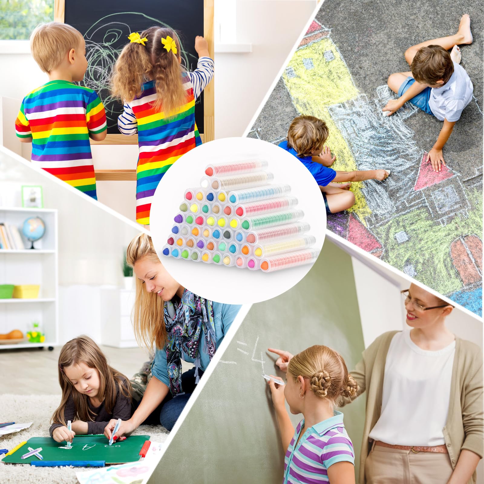 Kids Drawing Chalk Set Set With Holders - 48 Colorful Washable Chalks ...
