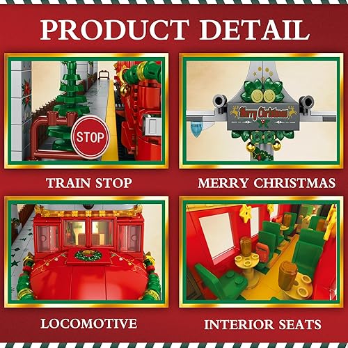 Miniatura 4 de ZYLEGEN Kit de construcción de tren de Navidad con pista de tren, juego de tren de Navidad con muñeco de nieve, relleno de calcetines para niños,