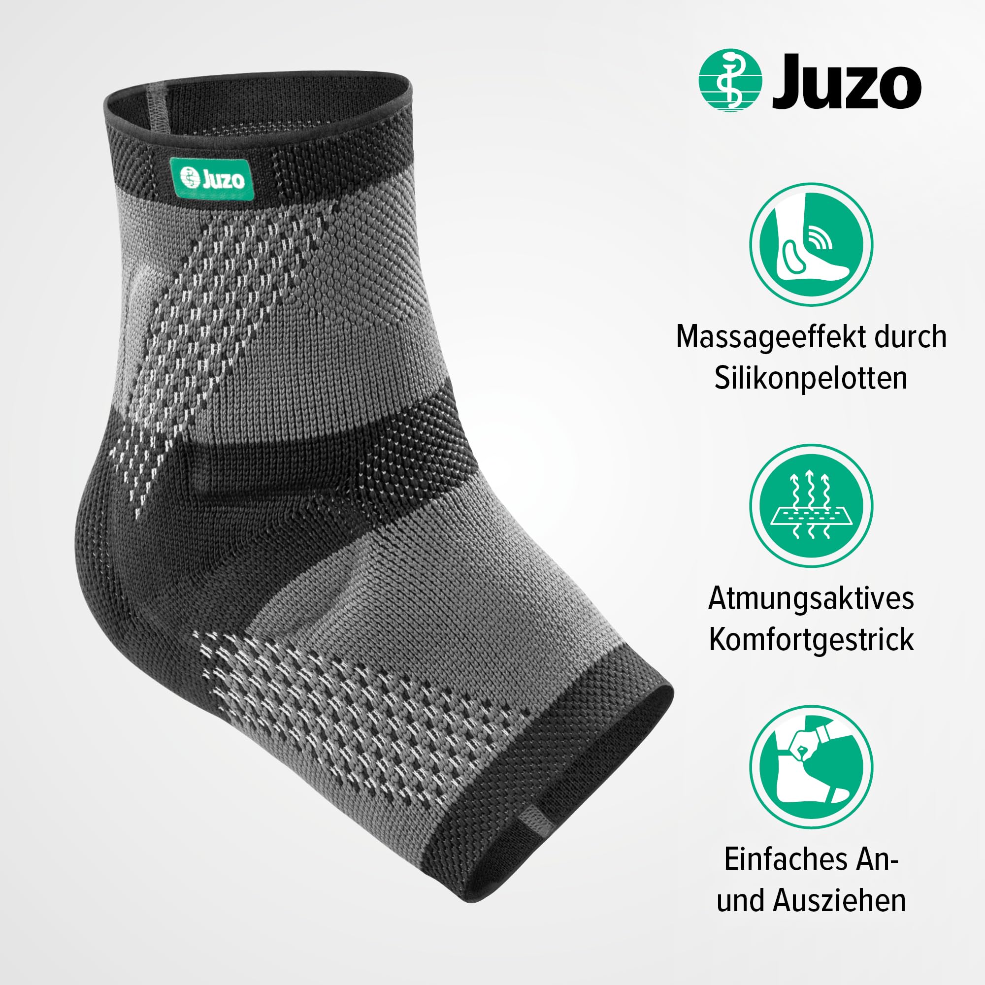 Juzo JuzoFlex Malleo Xtra Sprunggelenkbandage, mit Silikonpelotten & Komfortzone, bei Bänderriss, Arthrose & Sport, atmungsaktiv & hautfreundlich, rechts & links tragbar, für Frauen & Männer